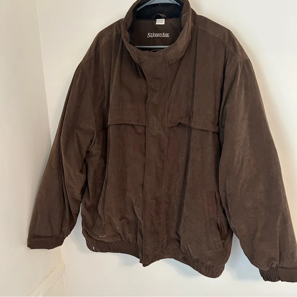 VTG St.‎ John's Bay Men's Thick Faux Suede Bomber Jacket Brown Size 2XL